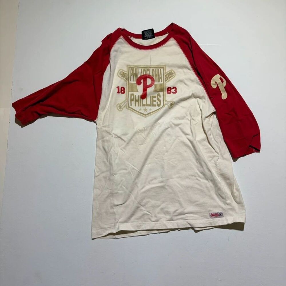 Vintage Philadelphia Phillies Half Sleeve Cream and Red Half Sleeve Shirt